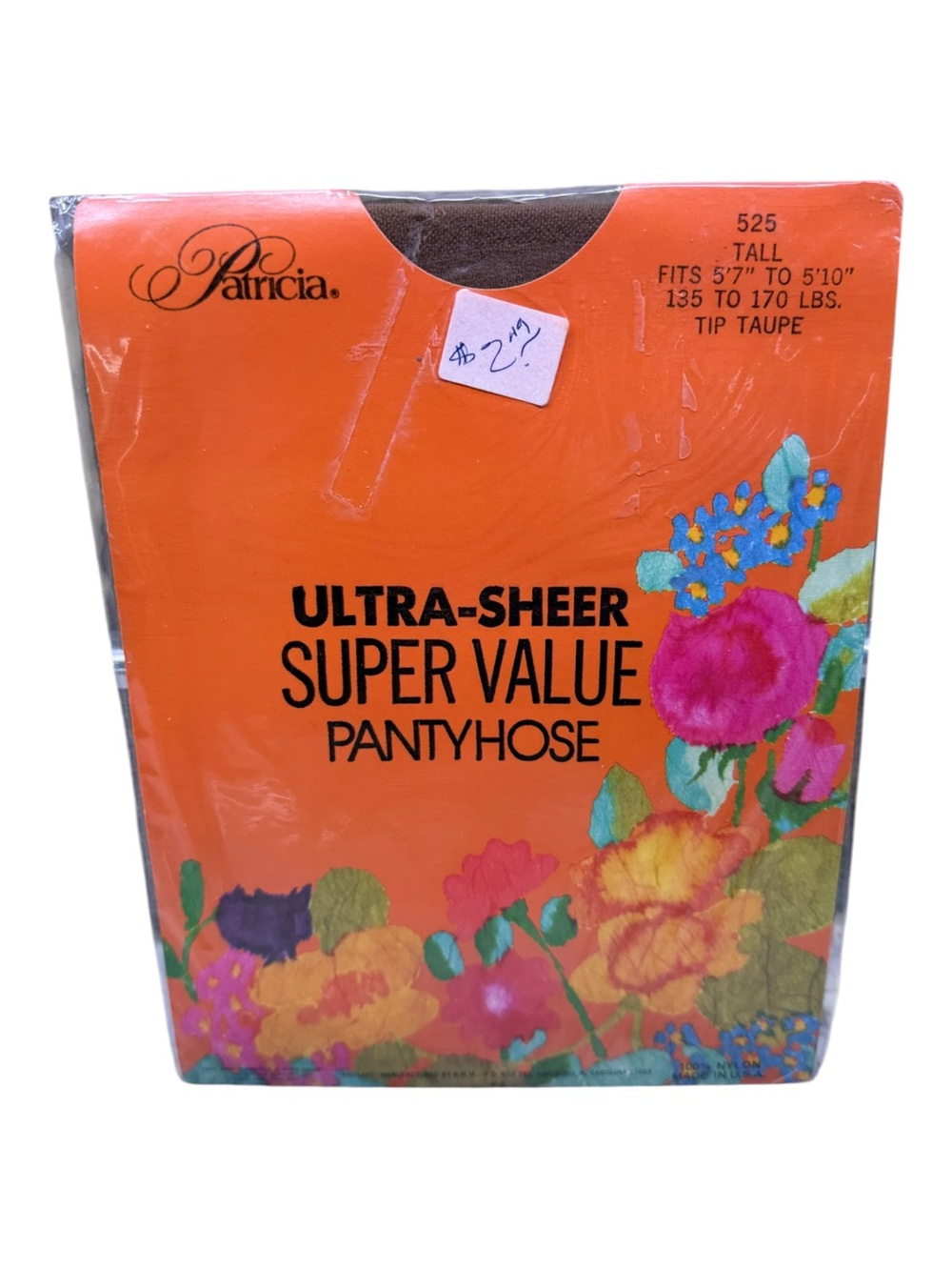 Vintage Patricia Ultra Sheer Pantyhose 100% Nylon Tall Tip Taupe 525